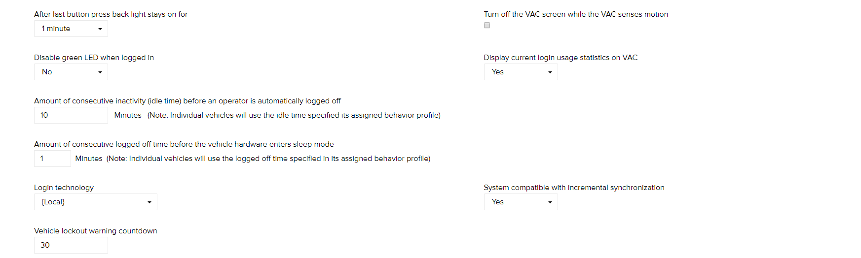 System Settings – Vehicles 3 of 3