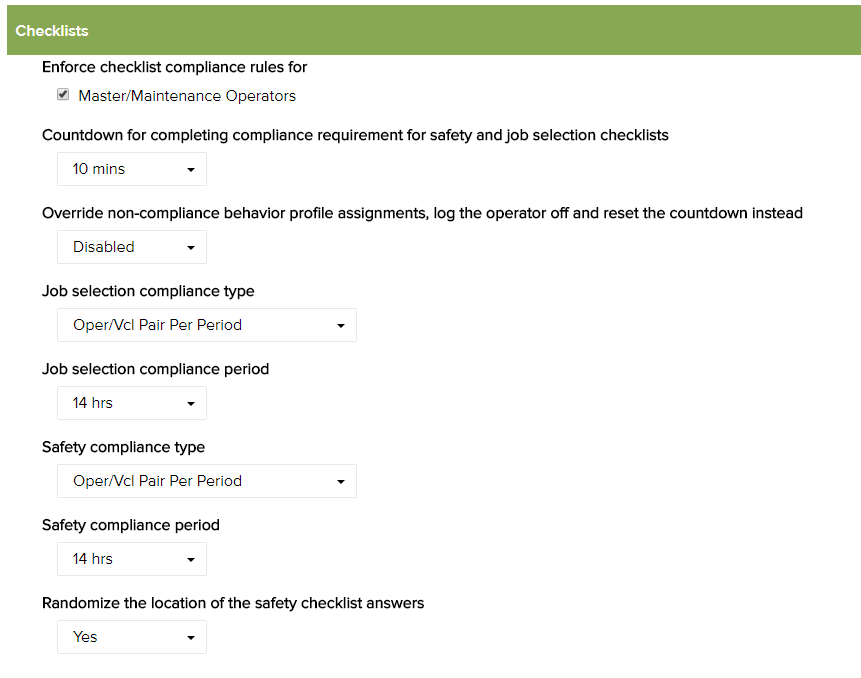System Settings – Checklists