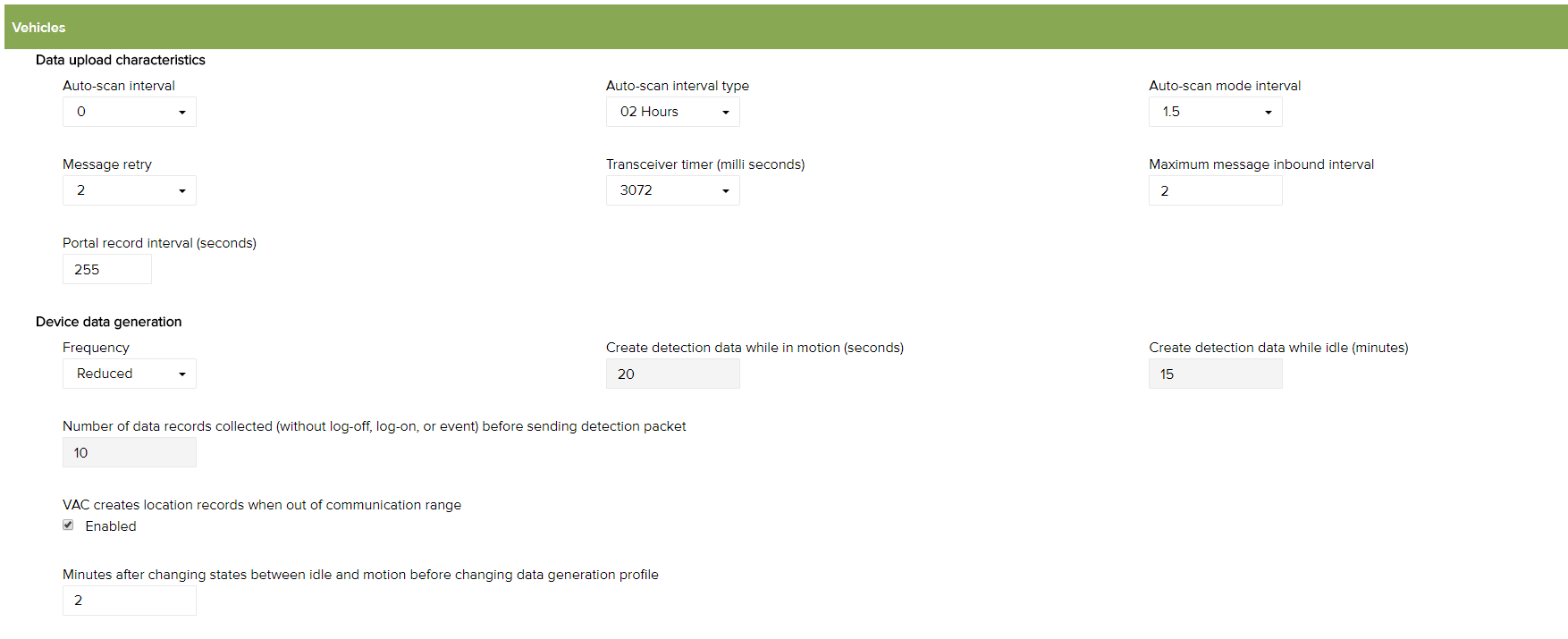 System Settings – Vehicles 1 of 3
